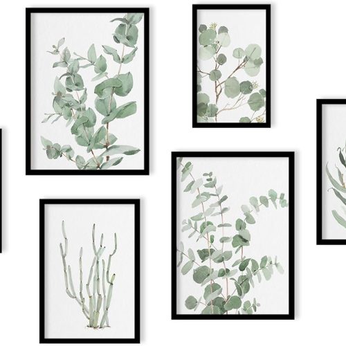 Sage Green Eucalyptus Floral Decorative Framed Wall Art Set
