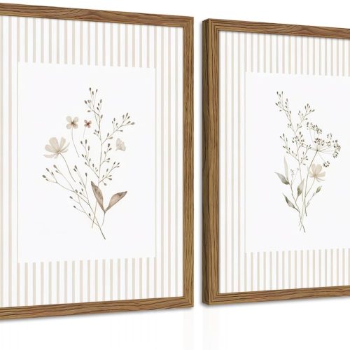 Vintage Neutral Wildflower Floral Decorative Framed Art Set