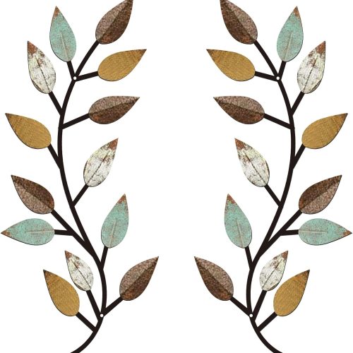 Leaf Branch Metal Wall Art Set of 2 for Modern Home Decor