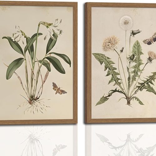Vintage Botanical Dandelion Floral Decorative Framed Art