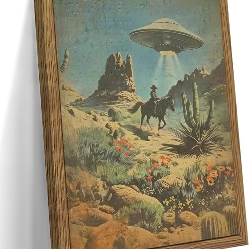 Intergalactic Western UFO Framed Canvas Art