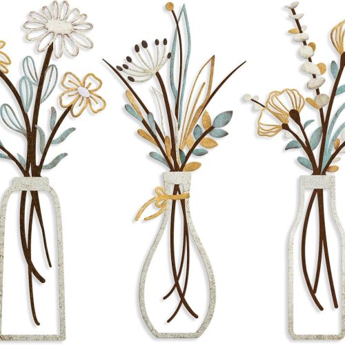 Minimalist Black Flower Silhouette Metal Wall Art Set