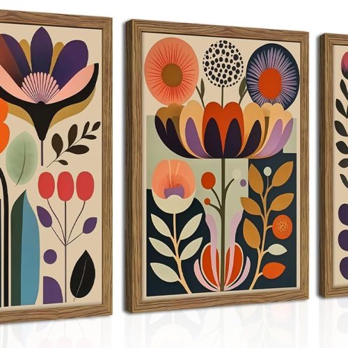 Scandinavian Floral Framed Canvas Art Set