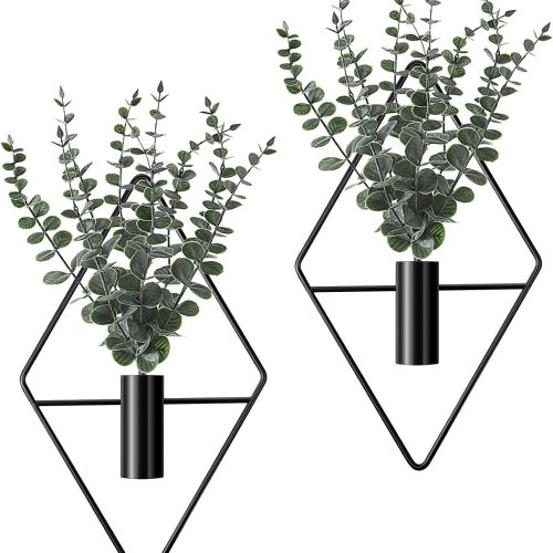 Geometric Wall Hanging Planter Set with Fake Plants