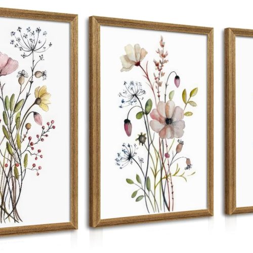 Watercolor Botanical Floral Decorative Framed Wall Art Set