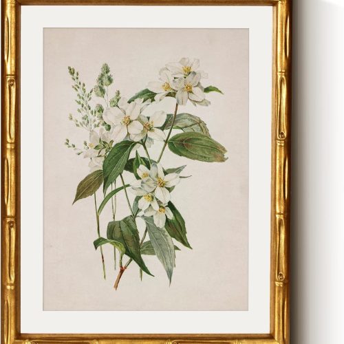 Vintage Flowers Bamboo Gold Framed Floral Decorative Art