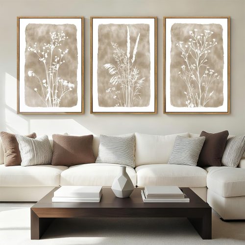 Beige Botanical Floral Decorative Framed Wall Art Set