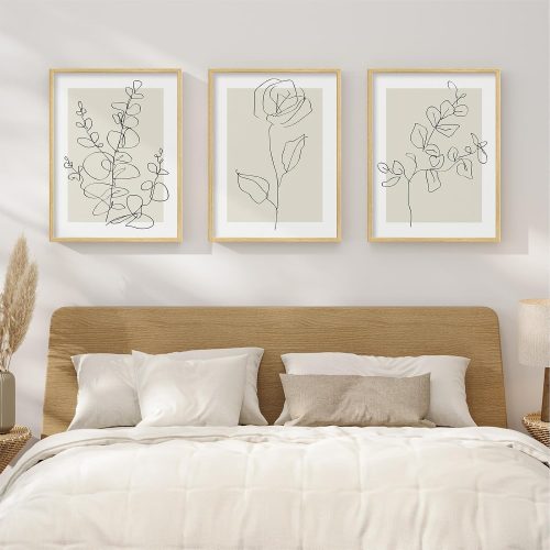Minimalist Floral Line Art Decorative Framed Wall Art Set