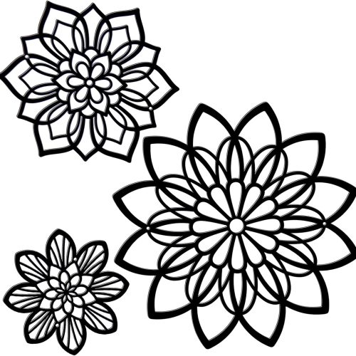 Black Metal Flower Wall Decor Set of 3 with Hollow-Out Patterns