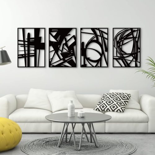 Abstract Line Art Metal Wall Decor Set of 4 with 3D Effect