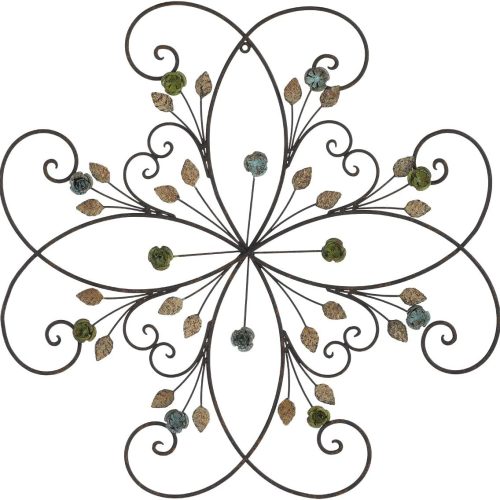Rustic Rose Flower Metal Scroll Wall Decor