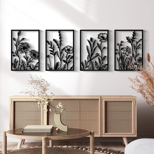 Abstract Flower Metal Wall Art Set of 4
