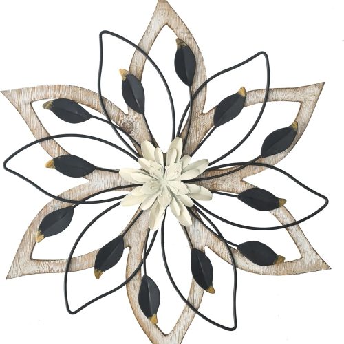 Layered Metal Flower Wall Decor with Distressed White Finish