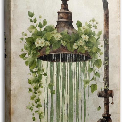 Vintage Shower Head Botanical Floral Decorative Framed Art
