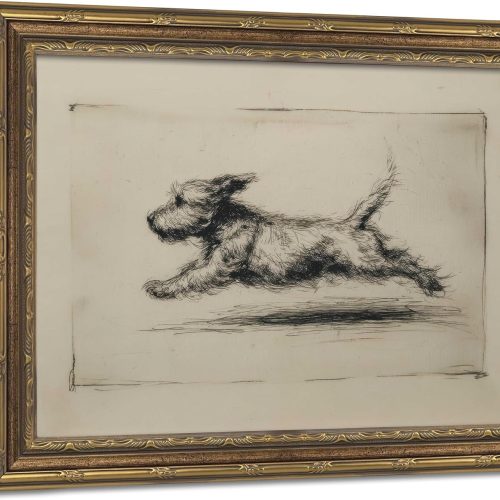 Vintage Dog Sketch Gold Framed Wall Art