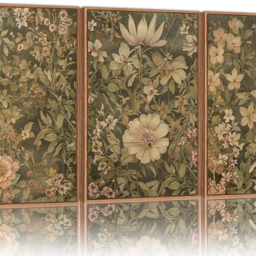 Vintage Floral Mid-Century Decorative Framed Canvas Art