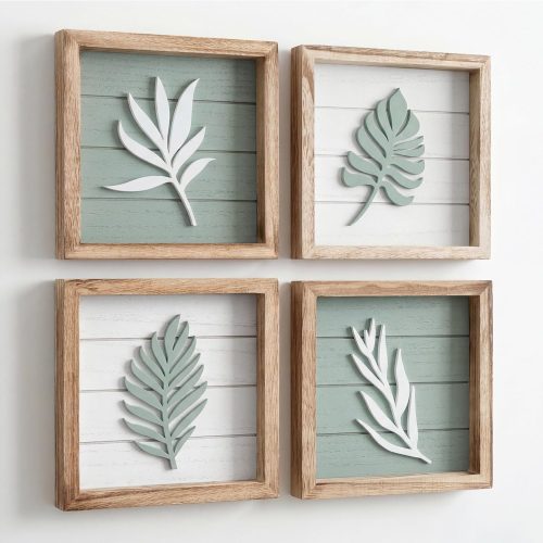 Textured 3D Sage Green Botanical Floral Decorative Wall Art Set