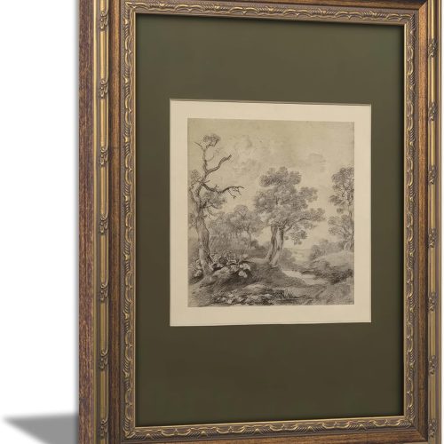 Antique Gold Framed Forest Sketch Wall Art