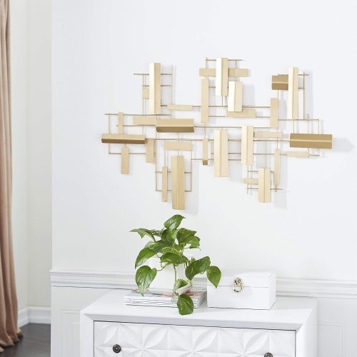 Gold Geometric Rectangle Metal Wall Art with Matte Finish