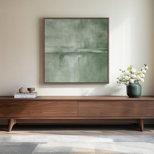 Sage Green Abstract Framed Canvas Wall Art