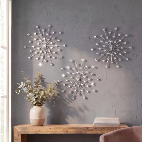 Silver Starburst Metal Wall Decor with Bling Crystal Accents