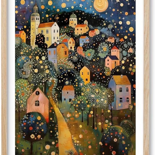 Moonlit Night Rustic Framed Wall Art