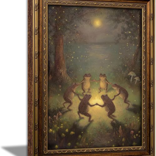 Whimsical Frog Vintage Gold Framed Wall Art