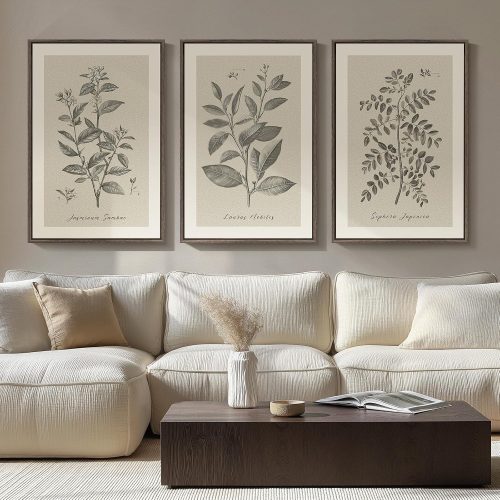 Black and White Botanical Floral Decorative Framed Art Set
