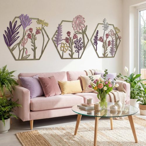 Minimalist Floral Metal Wall Decor Set of 3