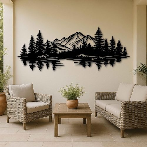 Mountain Forest Metal Wall Art with Rustic Charm